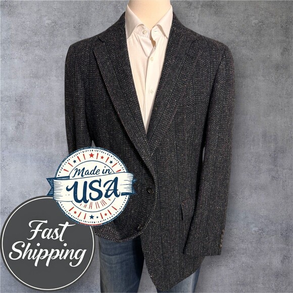REDWOOD ROSS Vintage Men's Blazer Sport Coat Two Button Jacket 44L TWEED WOOL - Picture 1 of 15